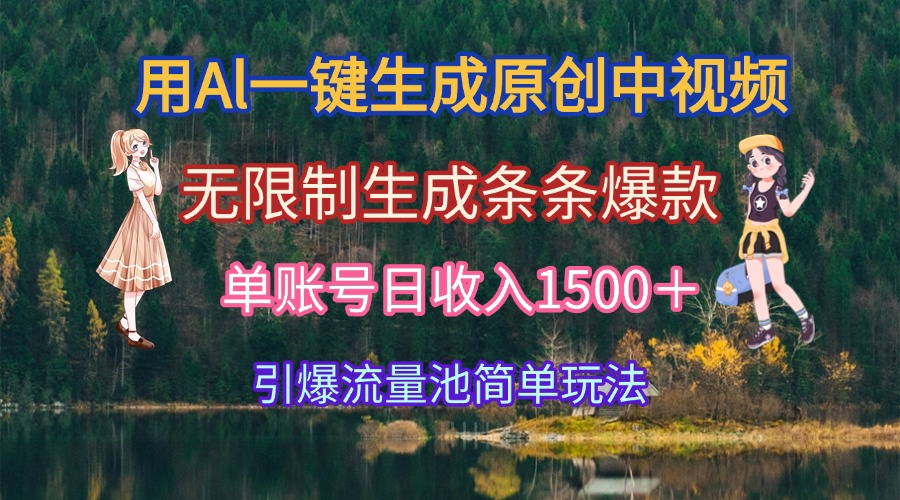 用Al一键生成原创中视频，无限制生成条条爆款，单账号日收入1500＋引爆…-副业库