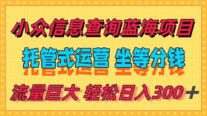 稳定日入300＋，小众信息查询蓝海项目，全程懒人式托管，解放你的时间-副业库