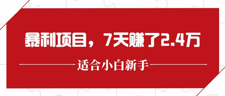 最新暴利项目，每单收益轻松在300以上，7天赚了2.4万-副业库