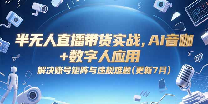 半无人直播带货实战，AI音咖+数字人应用 解决账号矩阵与违规难题(更新7月-副业库