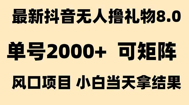 抖音无人撸礼物8.0玩法 全新风口   见效果快  全无人  单号当天产出2000+-副业库