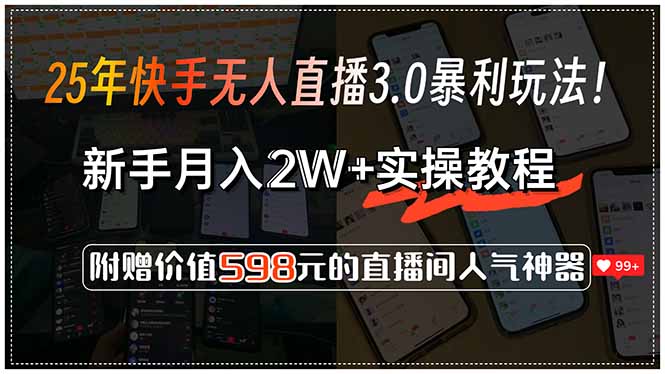 25年快手无人直播3.0暴利玩法！，新手月入2W+实操教程，附赠价值598元…-副业库