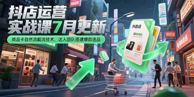 抖店运营实战课7月更新，商品卡自然流截流技术，达人团队搭建爆款选品-副业库