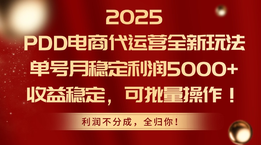 2025PDD电商代运营全新玩法，单号月稳定利润5000+，收益稳定，可批量操作-副业网