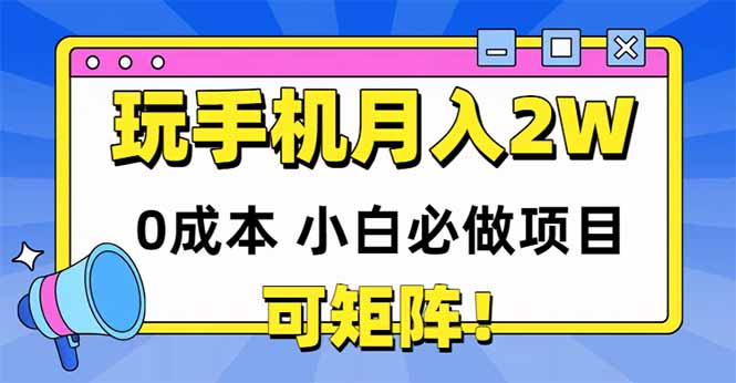 玩玩手机月入20000+，0成本小白必做项目，可矩阵-副业网