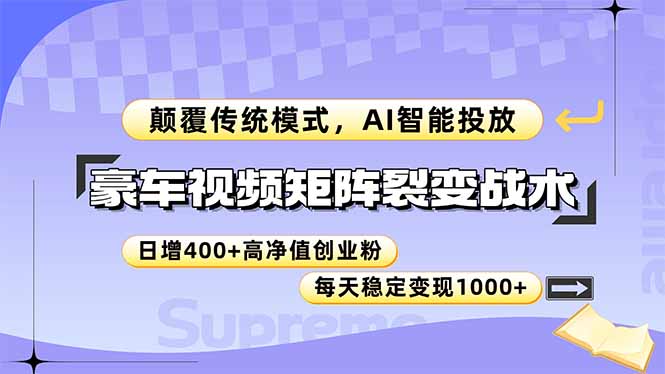 豪车视频矩阵裂变战术，颠覆传统模式，AI智能投放，日增400+高净值创业…-副业网