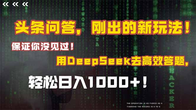 头条问答，刚出的新玩法！保证你没见过！结合Deepseek高效答题，轻松日…-副业网