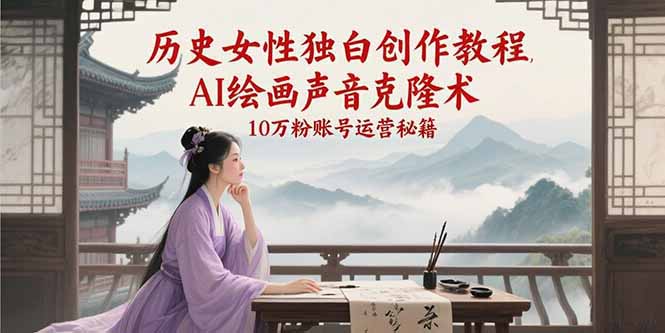 历史女性独白创作教程，AI绘画声音克隆术，10万粉账号运营秘籍-副业网