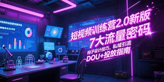 短视频训练营2.0新版，7大流量密码/钩子设计技巧/私域引流/DOU+投放指南-副业网