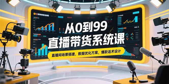 从0到99直播带货系统课，直播间场景搭建，数据优化方案，爆款话术设计-副业网