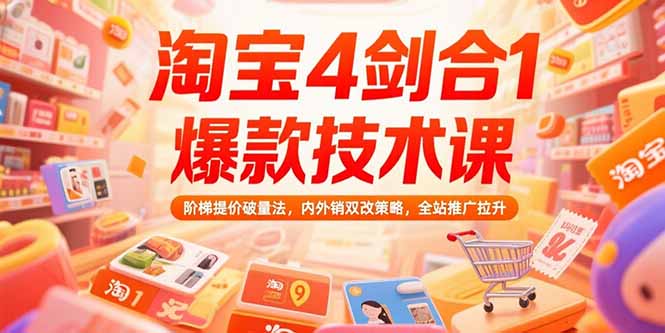 淘宝4剑合1爆款技术课73期：阶梯提价破量法，内外销双改策略 全站推广拉升-副业网