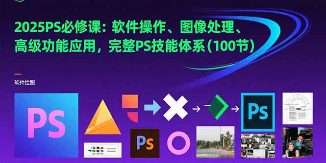 2025PS必修课：软件操作、图像处理、高级功能应用，完整PS技能体系(100节-副业网