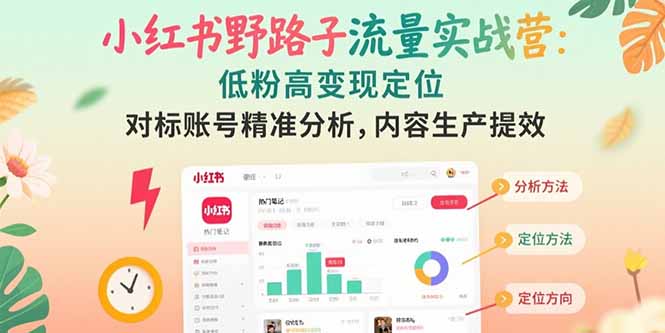 小红书野路子流量实战营：低粉高变现定位 对标账号精准分析 内容生产提效-副业网