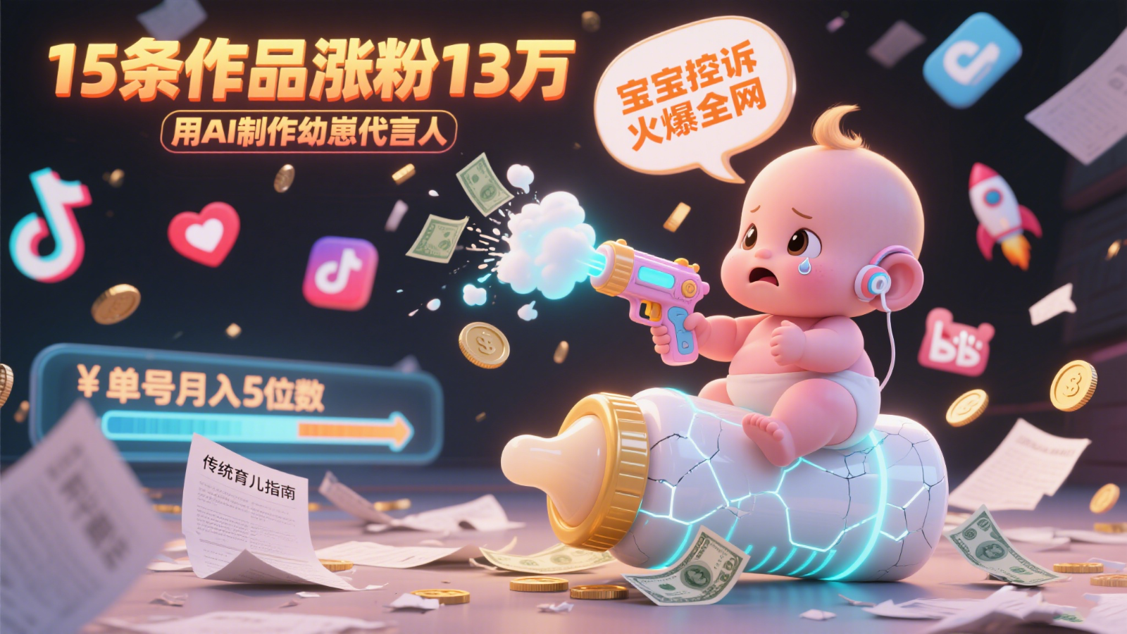 用AI制作幼崽代言人，宝宝的控诉火爆全网，15条作品涨粉13万，单号月入5位数实操教程-副业网