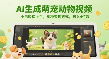 AI生成萌宠动物视频，小白轻松上手，多种变现方式，日入4位数-副业网
