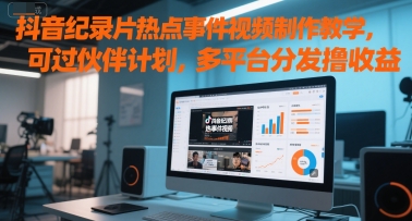 抖音纪录片热点事件视频制作教学，可过伙伴计划，多平台分发撸收益-副业网