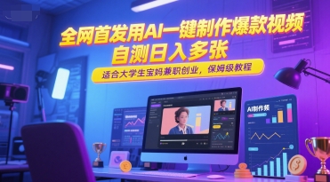 全网首发用AI一键制作爆款视频，自测日入多张，适合大学生宝妈兼职创业，保姆级教程-副业网