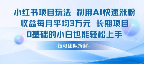 适合小白操作的小红书新项目，利用AI快速涨粉，收益每月平均1W+-副业网