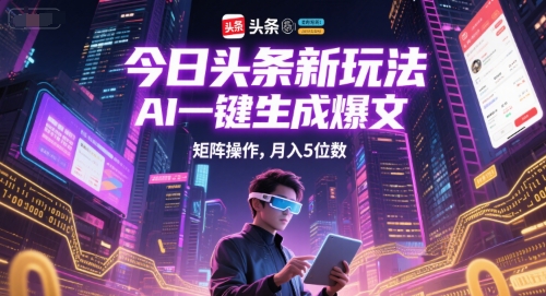 今日头条新玩法，AI一键生成爆文，矩阵操作，月入5位数-副业网