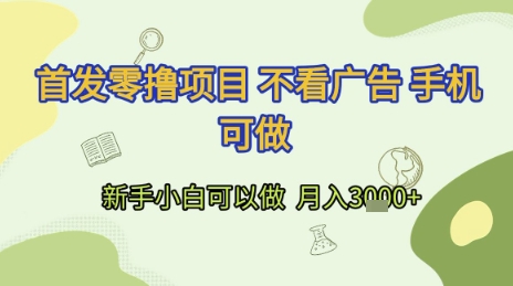 首发零撸项目 不看广告 手机可做 新手小白可以做  月入3k+【揭秘】-副业网