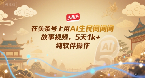 在头条号上用AI生民间故事视频，5天1k+，纯软件操作-副业网