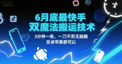 6月底最新快手双魔法搬运技术，3分钟一条，一刀不剪无脑搬，安卓苹果都可以-副业网