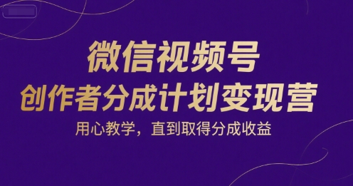 微信视频号创作者分成计划变现营，用心教学，直到取得分成收益-副业网