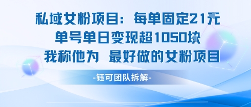 私域女粉项目：每单固定21块，单日变现超1k+，最好做的女粉项目-副业网