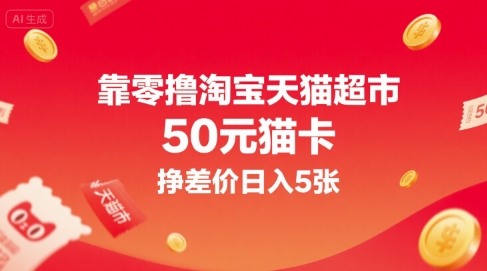 靠零撸淘宝天猫超市50元猫卡，挣差价日入5张-副业网