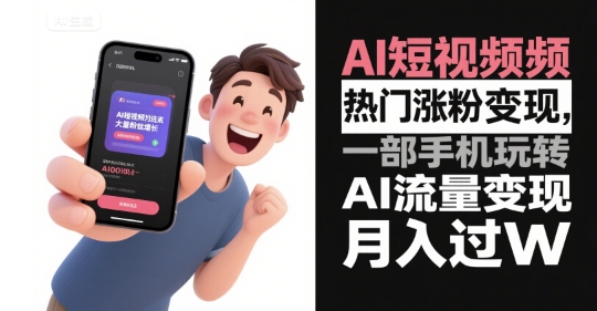 AI短视频热门涨粉变现，一部手机玩转AI流量变现，月入过W-副业网