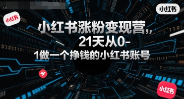 小红书涨粉变现营，21天从0-1做一个挣钱的小红书账号-副业网