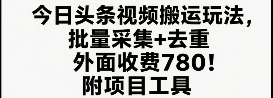 今日头条视频搬运玩法，软件一键去重，轻松日入500+附项目工具-副业网