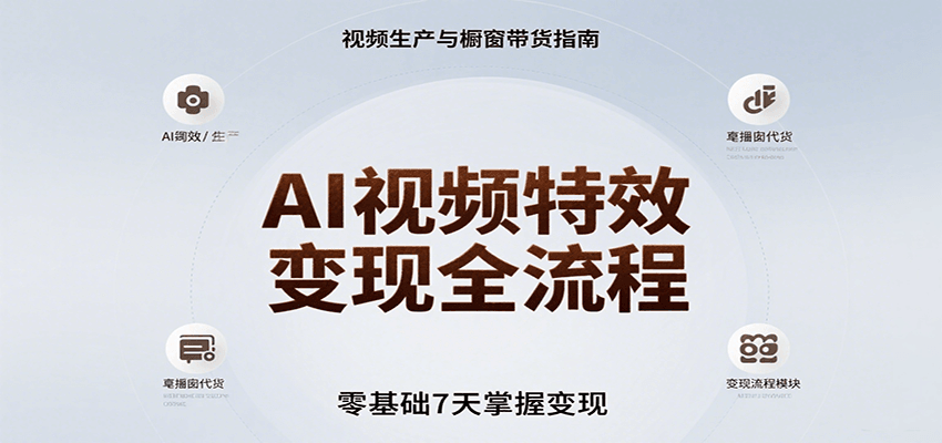 AI视频特效变现全流程，零基础7天掌握视频生产到橱窗带货变现-副业网