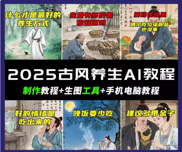 抖音AI古风养生视频教程日入五张 轻松涨粉 10W+-副业网