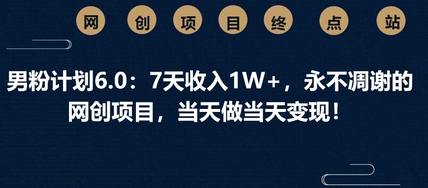 男粉计划6.0：7天收入1W+，永不凋谢的网创项目，当天做当天变现！-副业网