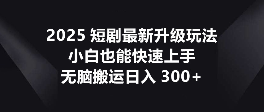 2025短剧最新升级玩法，小白也能快速上手，无脑搬运日入300+-副业网