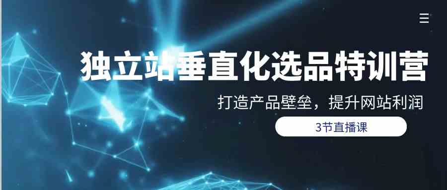 独立站垂直化选品训练营，打造产品壁垒，提升网站利润（3节直播课）-副业网
