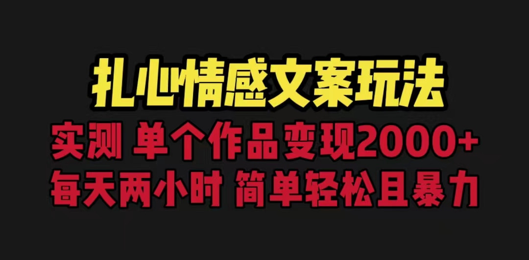 扎心情感文案玩法，单个作品变现5000+，一分钟一条原创作品，流量爆炸-副业网