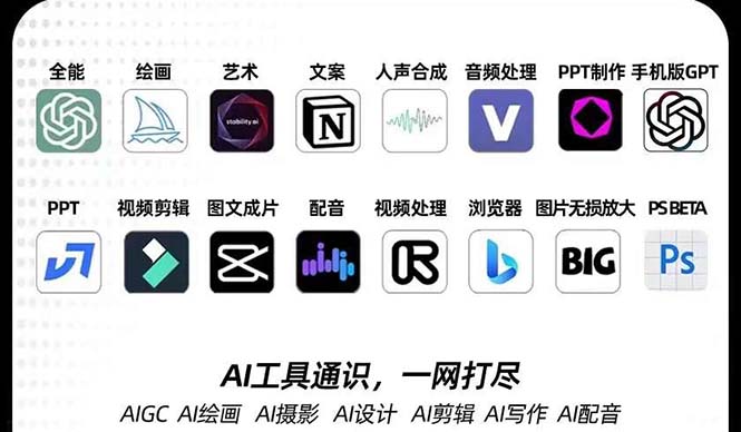 AIGC-全能特训营第3期：一次掌握14大主流AI工具，A1工具通识，一网打尽-副业网