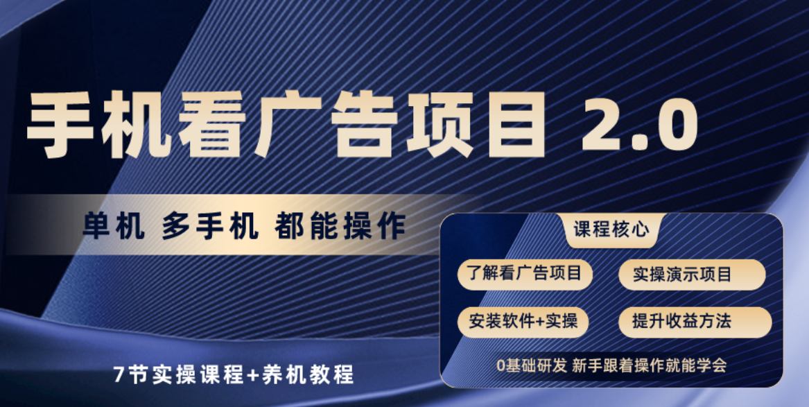 手机看广告项目2.0，单机收益30-50，提现秒到账-副业网