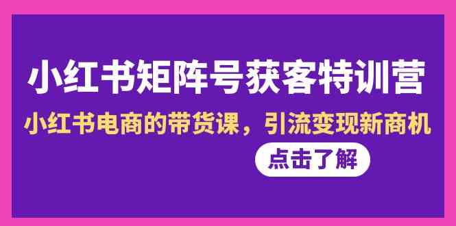小红书矩阵号获客特训营-第10期，小红书电商的带货课，引流变现新商机-副业网