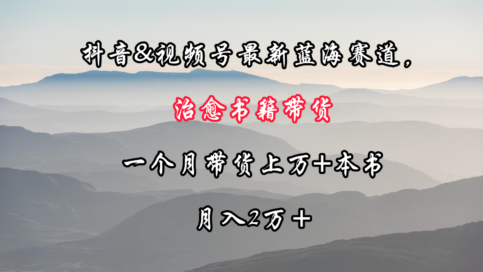 抖音&视频号最新蓝海赛道，治愈书籍带货，一个月带货上万+本书，月入2万＋-副业网