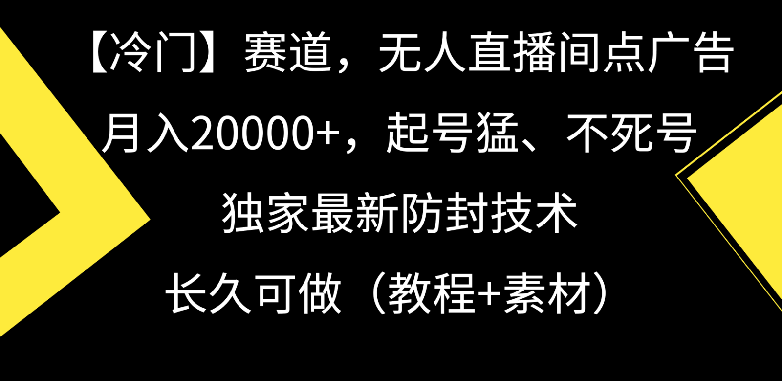 冷门赛道无人直播间点广告， 月入20000+，起号猛不死号，独 家最新防封技术-副业网