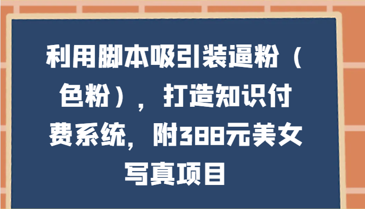 利用脚本吸引装逼粉（色粉），打造知识付费系统，附388元美女写真项目-副业网