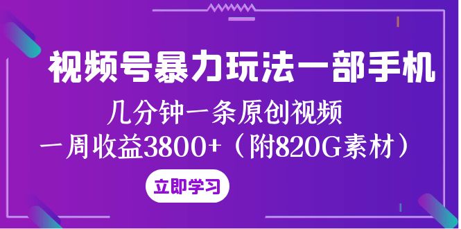 视频号暴力玩法一部手机 几分钟一条原创视频 一周收益3800+（附820G素材）-副业网
