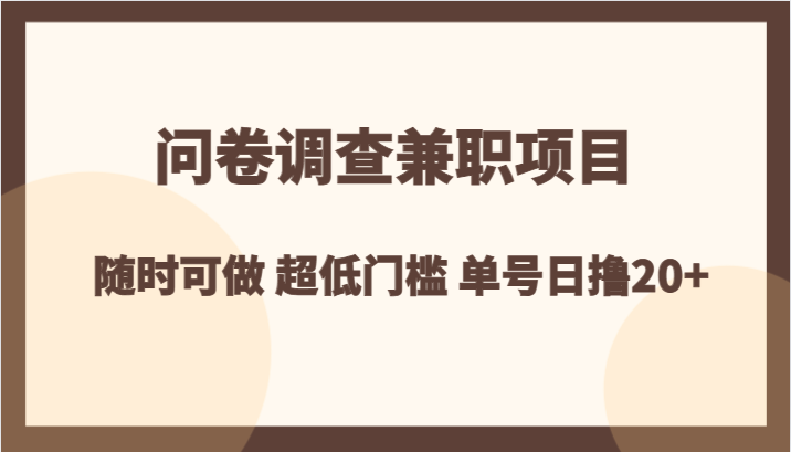 问卷调查兼职项目，随时可做 超低门槛 单号日撸20+-副业网