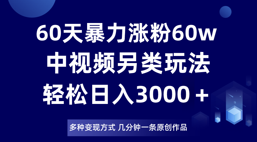 60天暴力涨粉60W，中视频另类玩法，日入3000＋，几分钟一条原创作品多种变现方式-副业网