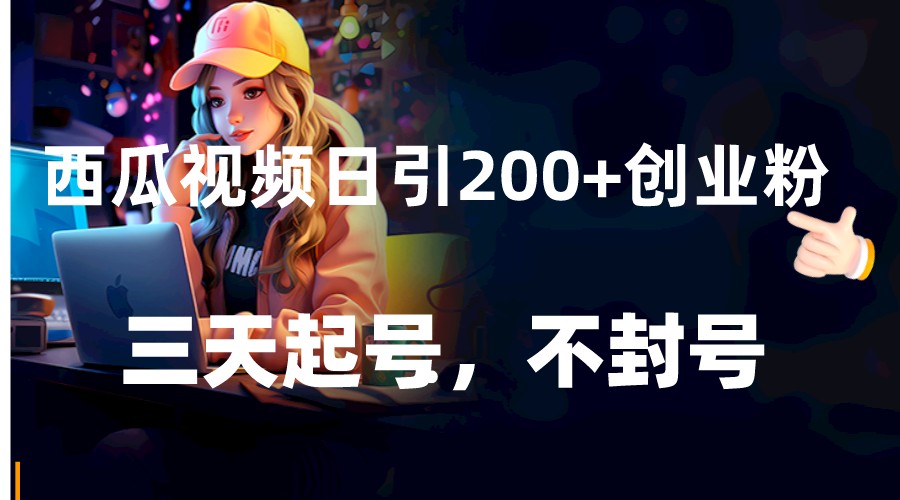 西瓜视频日引200+创业粉，三天起号，不封号-副业网