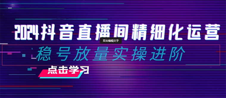 2024抖音直播间精细化运营：稳号放量实操进阶 选品/排品/起号/随心推/千川付费投放-副业网