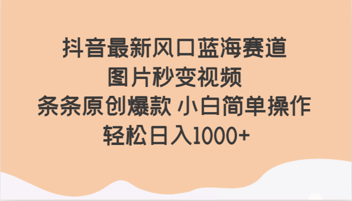 抖音最新风口蓝海赛道 图片秒变视频 条条原创爆款 小白简单操作 轻松日入1000+-副业网